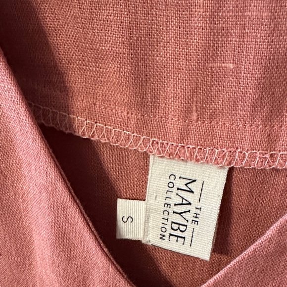 Babydoll Linen Coral Dress with Pockets - Picture 2 of 5